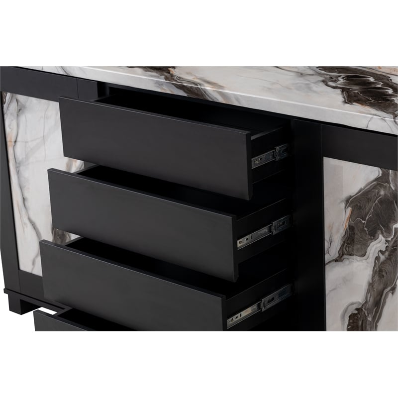 Global Furniture USA D12 Black Faux Marble Top Buffet