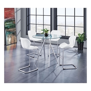 Global Furniture USA D150 White Clear Glass Top Bar Table +4pc D1446 White Stool