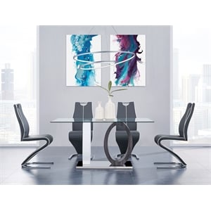 Global Furniture USA D1628 Clear Glass Top Dining Table + 4pc D4127 Gray Chairs