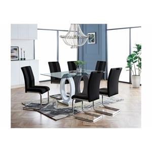 Global Furniture USA D1628 Clear Glass Top Table + 4pc D915 Black Chair