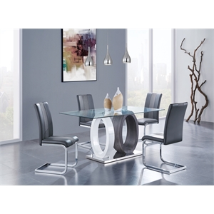 Global Furniture USA D1628 Clear Glass Top Dining Table + 4pc D915 Gray Chair