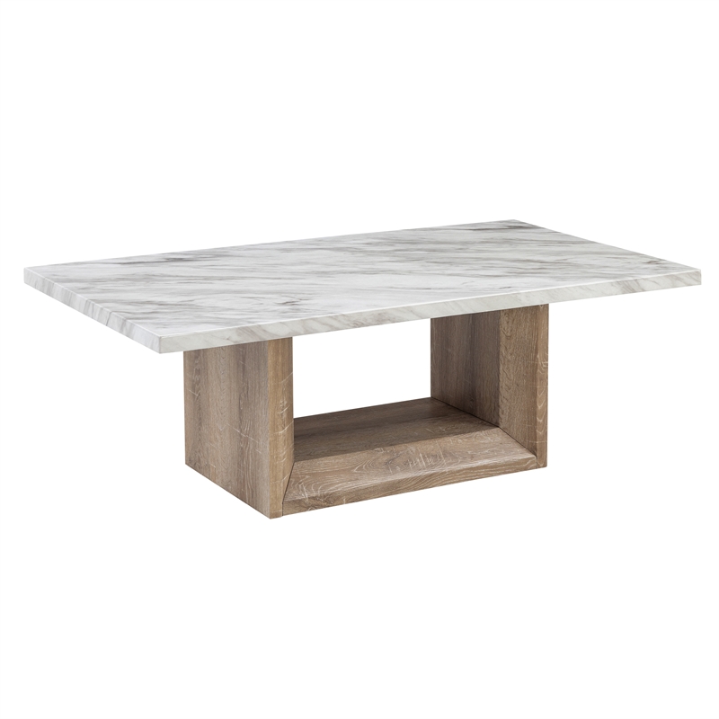 T02 Natural Wood Finish Pedestal Base Coffee Table