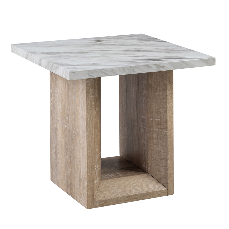T02 Natural Wood Finish Pedestal Base End Table