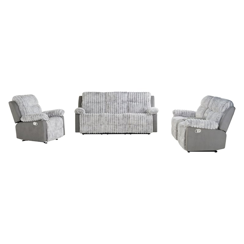 U6028 Gray 3PC Raclining Sofa-Loveseat and Recliner Set