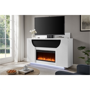 Aveena White 76&quot Led Lit Wood Electric Fireplace with TV Lift
