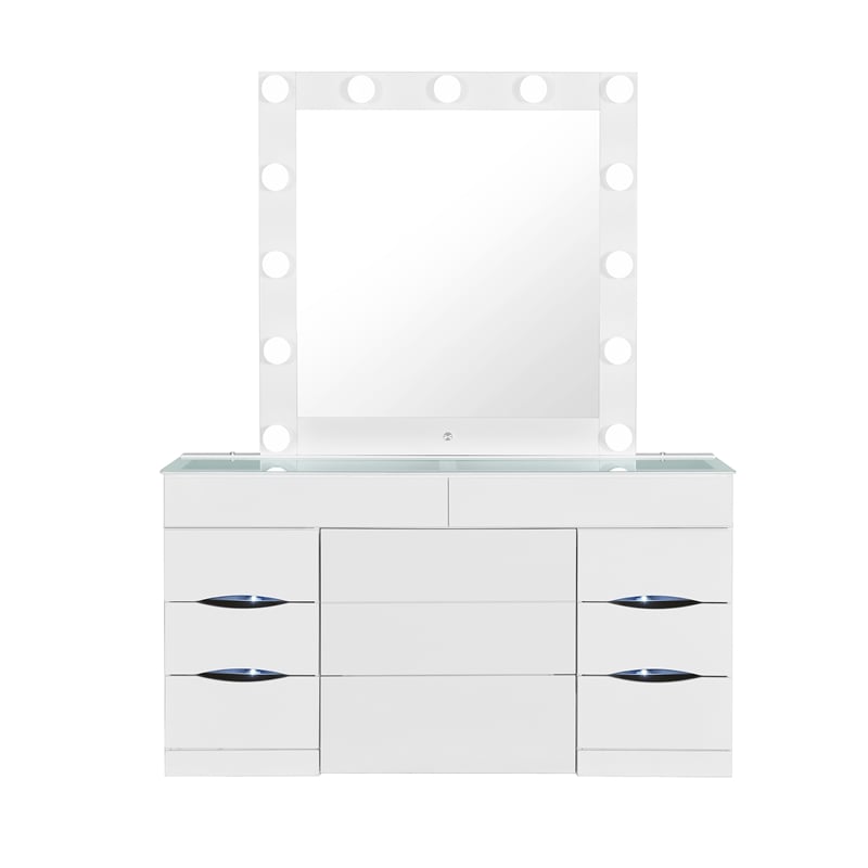 Ella White Wood Vanity with Stool and Mirror