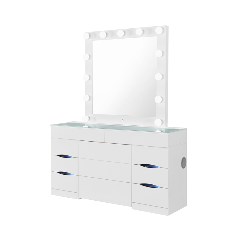 Ella White Wood Vanity with Stool and Mirror