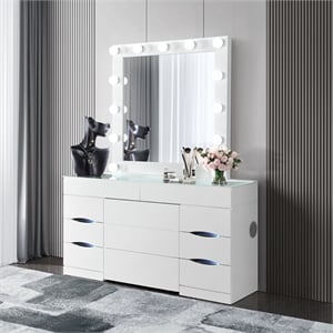 Ella White Wood Vanity with Stool and Mirror