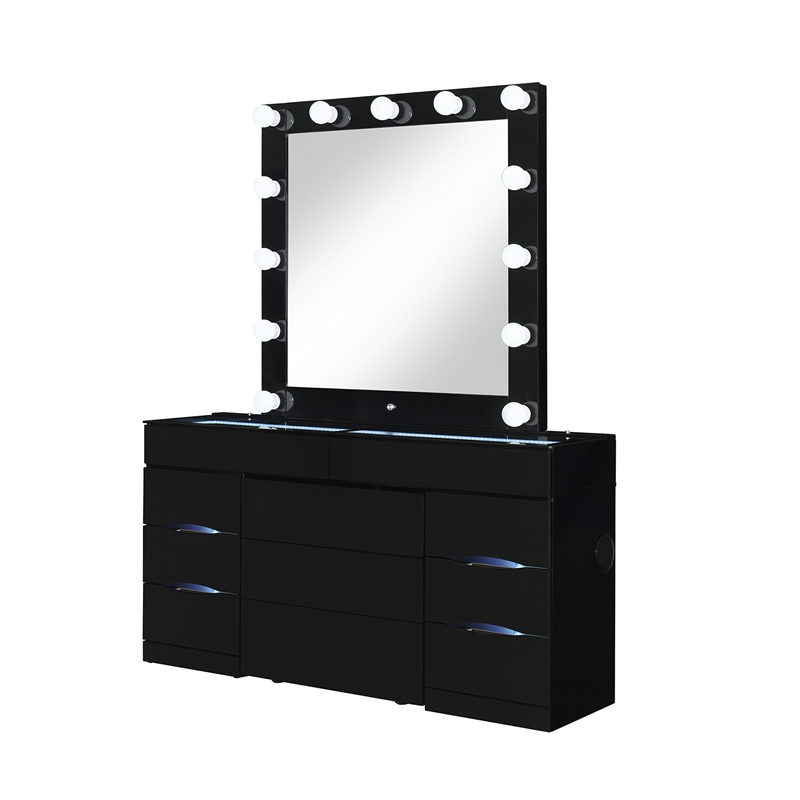 Ella Black Wood Vanity Set with Storage Stool