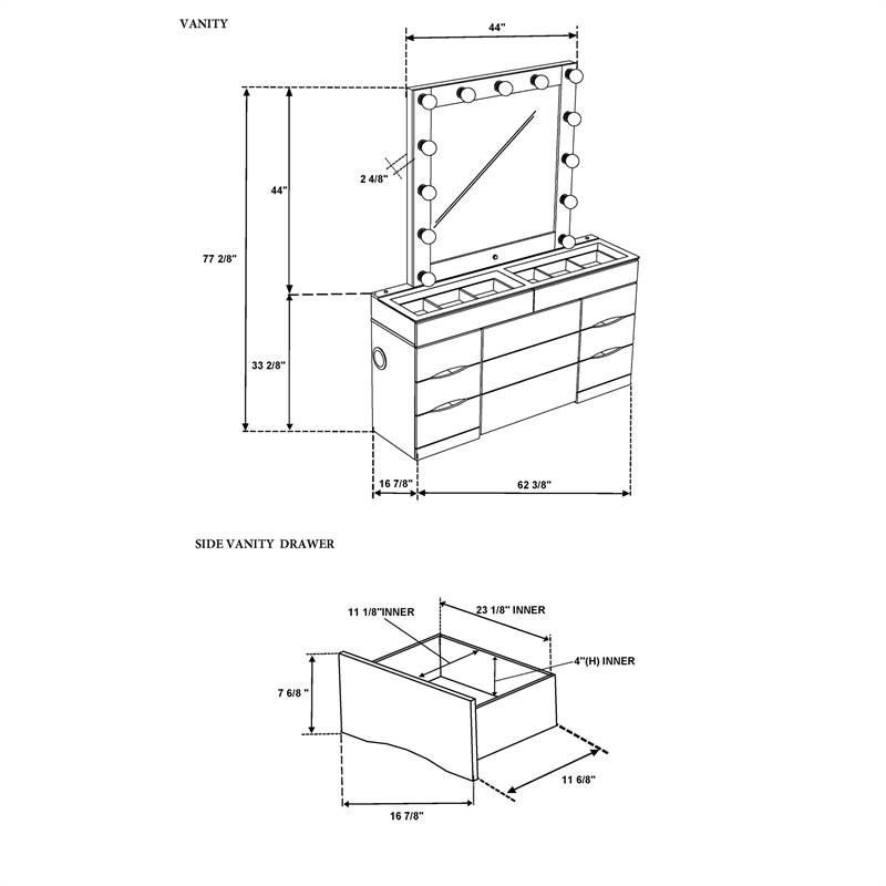 Ella Black Wood Vanity Set with Storage Stool