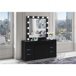 Ella Black Wood Vanity Set with Storage Stool