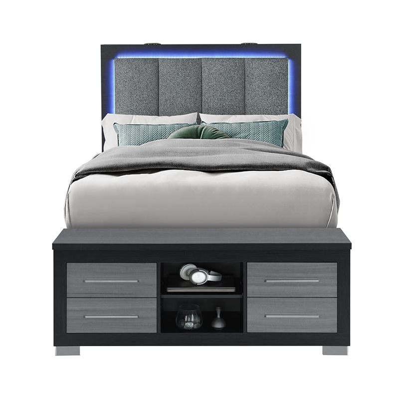 Madison Black-Gray Full Bed with Storage