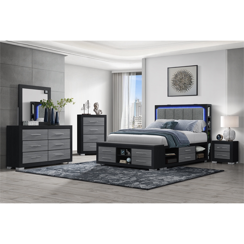 Madison Black-Gray Full Bed with Storage