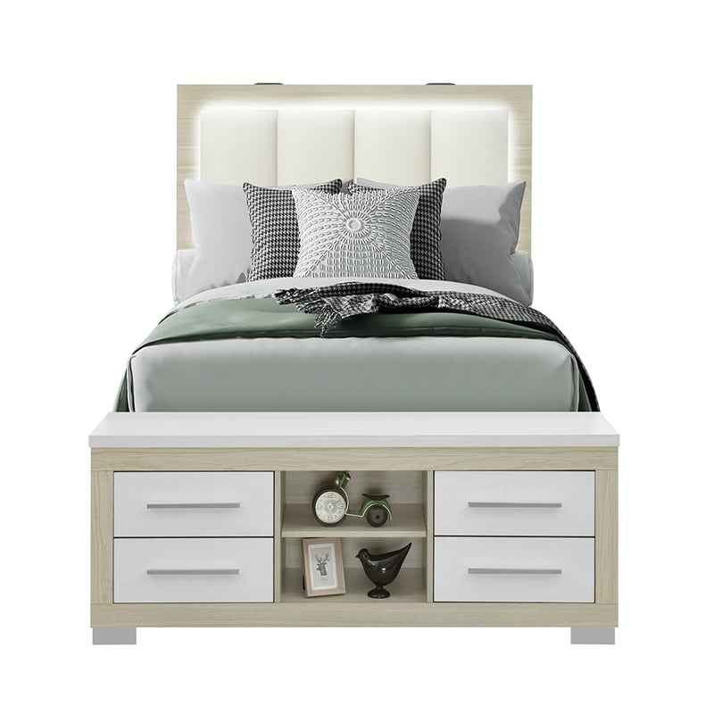 Madison Natural-White Wood Full Bed with all around Storage