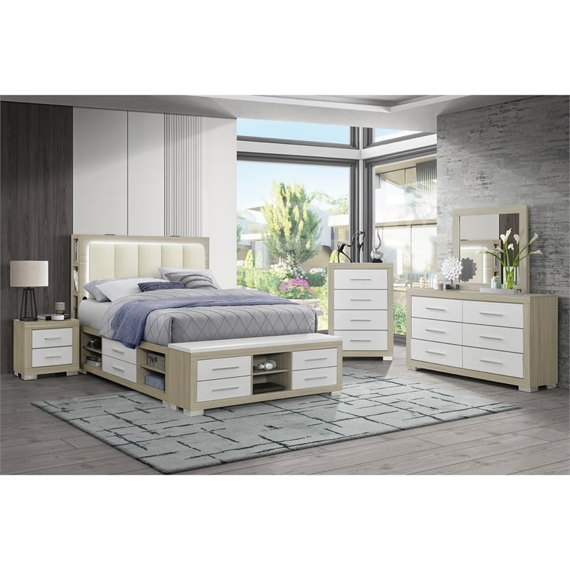 Madison Natural-White Wood Full Bed with all around Storage