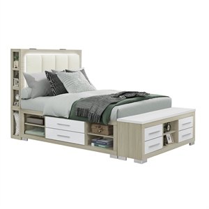 Madison Natural-White Wood Full Bed with all around Storage