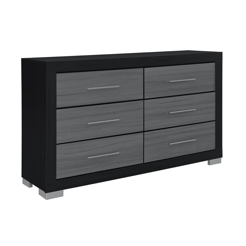 Emma Black Gray Bedroom Dresser with 6 Drawers