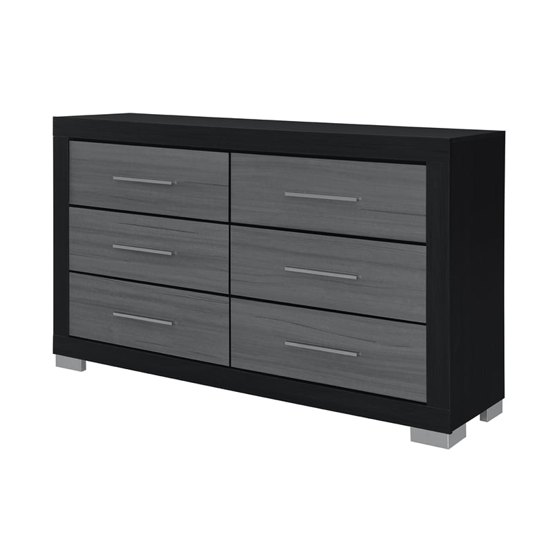 Emma Black Gray Bedroom Dresser with 6 Drawers