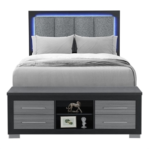 Emma Black-Gray Full Bed with LED and USB