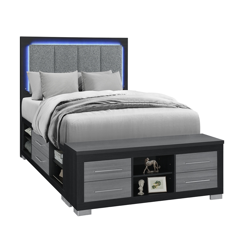 Emma Black-Gray Full Bed with LED and USB
