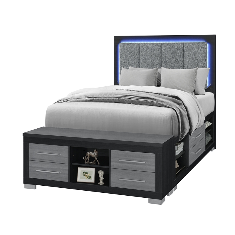 Emma Black-Gray Full Bed with LED and USB