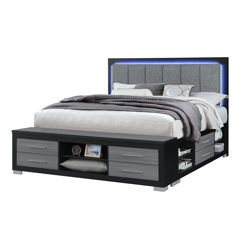 Emma Black-Gray King Bed with LED and USB