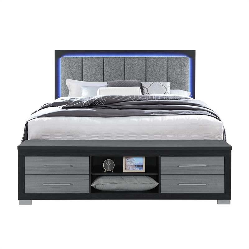 Emma Black-Gray King Bed with LED and USB