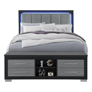 Emma Black-Gray  Wood Queen Bed with LED and USB