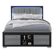 Emma Black-Gray  Wood Queen Bed with LED and USB