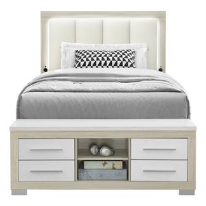 Emma Natural and White Wood Full Bed with LED and USB