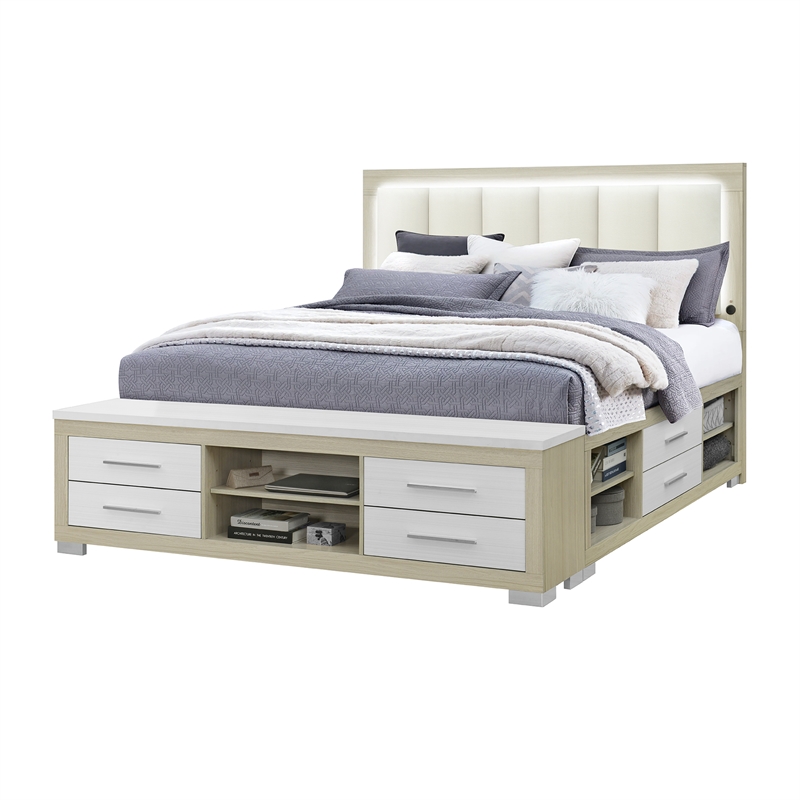 Emma Natural-White Wood King Bed