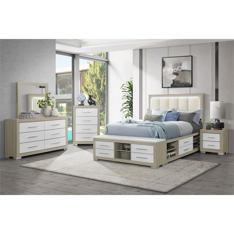 Emma Natural - White Wood King 5PC Bedroom Set