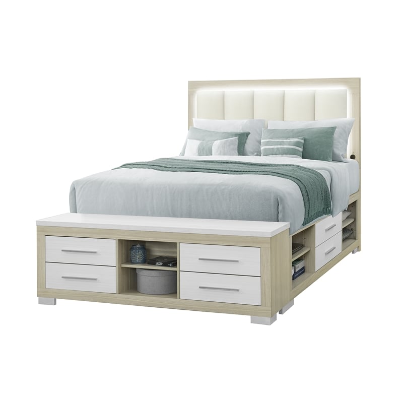 Emma Natural-White Wood Queen Bed