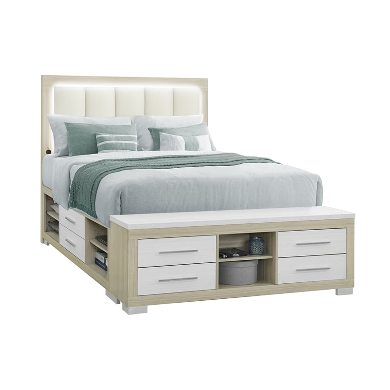 Emma Natural-White Wood Queen Bed