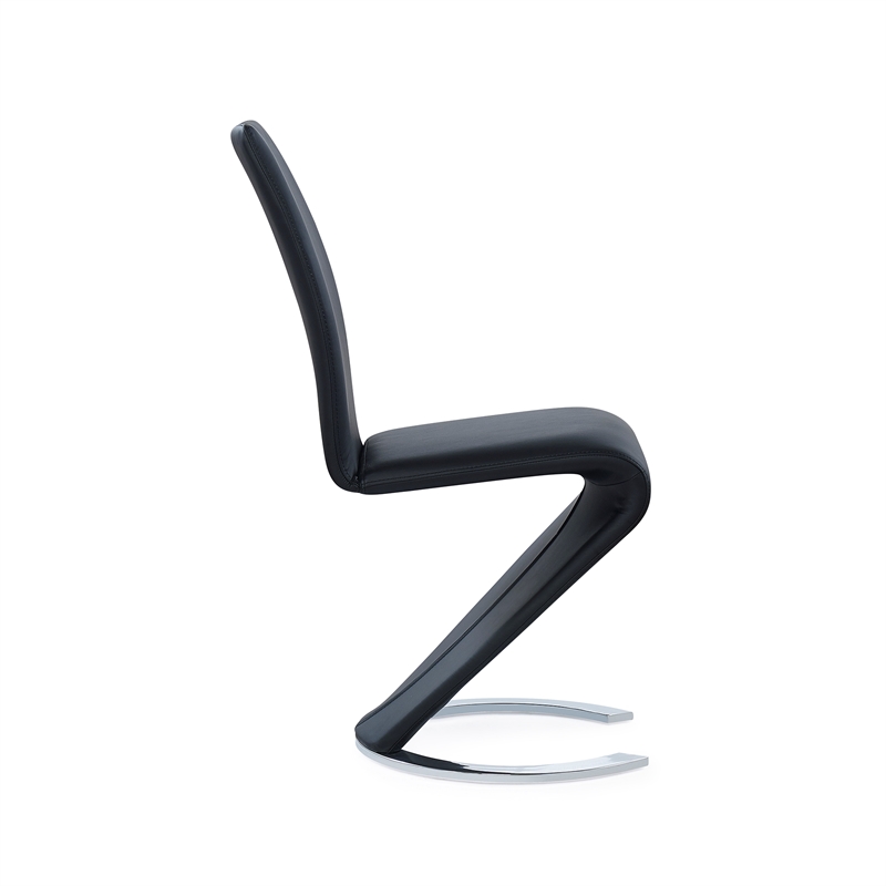 Faux Leather Z-Shape Dining Chairs in Black (Set of 2)