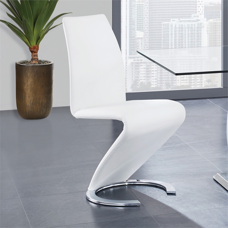 Faux Leather Metal Dining Chairs in White (Set of 2)