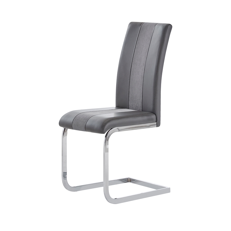 Gray Faux Leather Dining Chairs with Silver Metal Base (Set of 4)