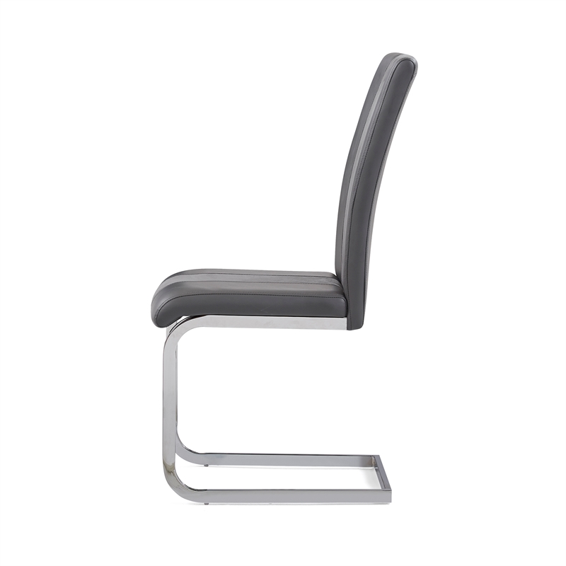 Gray Faux Leather Dining Chairs with Silver Metal Base (Set of 4)