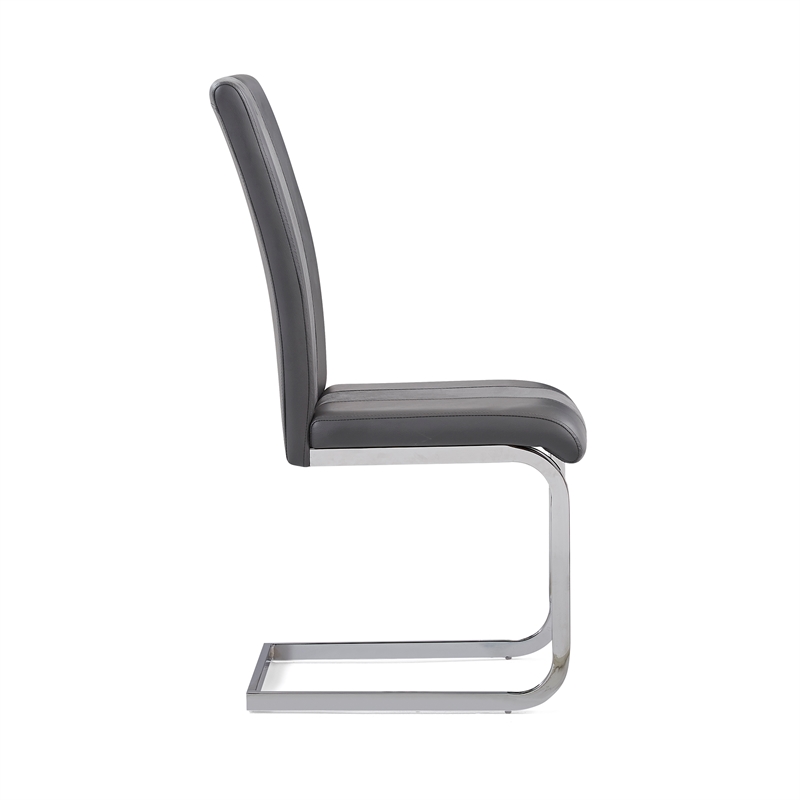 Gray Faux Leather Dining Chairs with Silver Metal Base (Set of 4)
