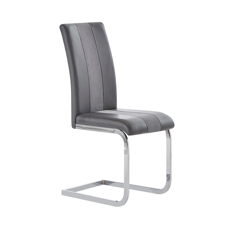 Gray Faux Leather Dining Chairs with Silver Metal Base (Set of 4)