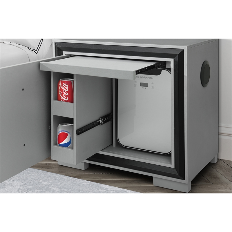 Amelia Grey/Black Nightstand with Cooler and Speaker