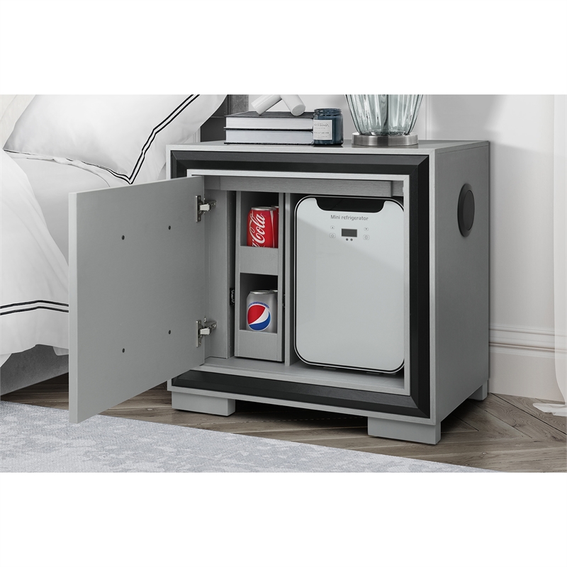Amelia Grey/Black Nightstand with Cooler and Speaker