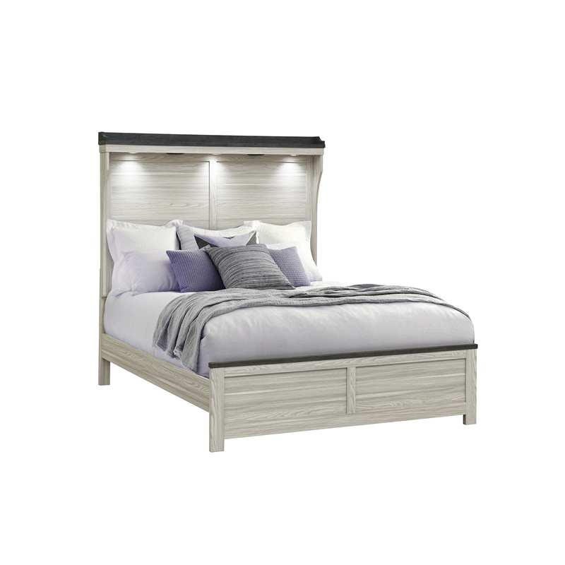 Ashley Brown Solid and manufactured King Bed with Led Light Headboard