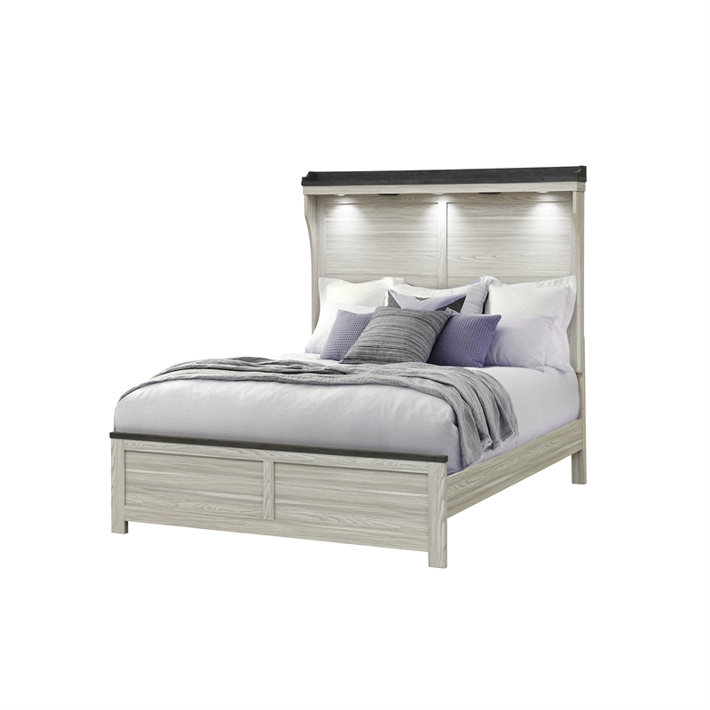 Ashley Brown Solid and manufactured King Bed with Led Light Headboard