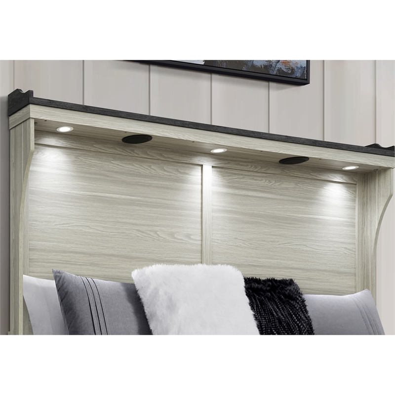 Ashley Brown Solid and manufactured King Bed with Led Light Headboard