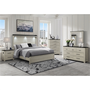 Ashley Brown Lighted Headboard Solid and Engineered Wood  5PC Queen bedroom Set