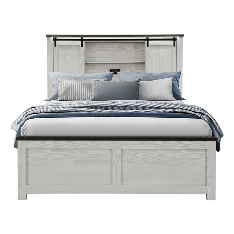 Ava Beige Solid and Engineered Wood Bookcase Headboard Full Bed