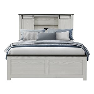 Ava Beige Solid and Engineered Wood Bookcase Headboard Full Bed