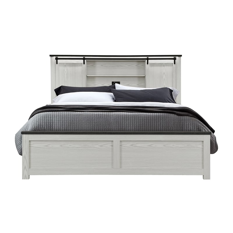 Ava Beige Solid and Engineered Wood Bookcase Headboard King Bed