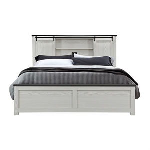 Ava Beige Solid and Engineered Wood Bookcase Headboard King Bed